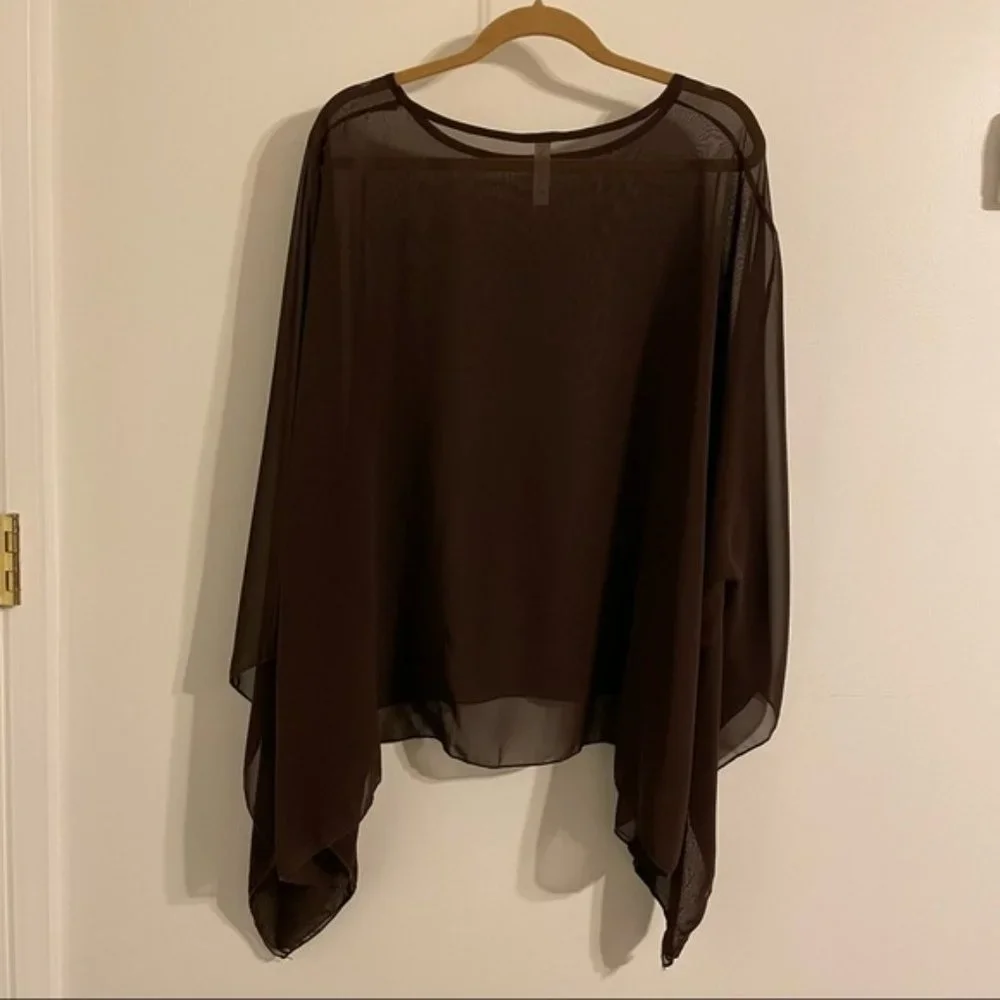 Brown Sheer Flowy Batwing Blouse 1X